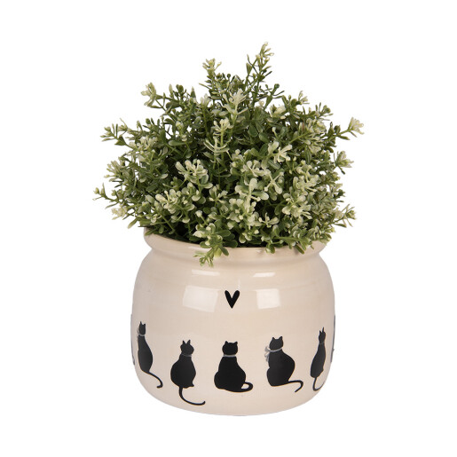 Ghiveci flori ceramica bej neagra Pisicute 16x13 cm
