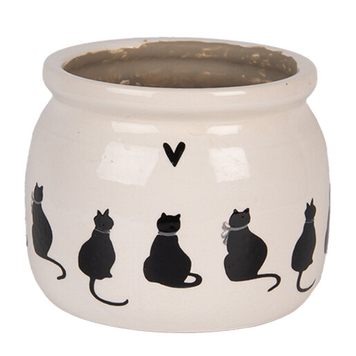 Ghiveci flori ceramica bej neagra Pisicute 12x10 cm