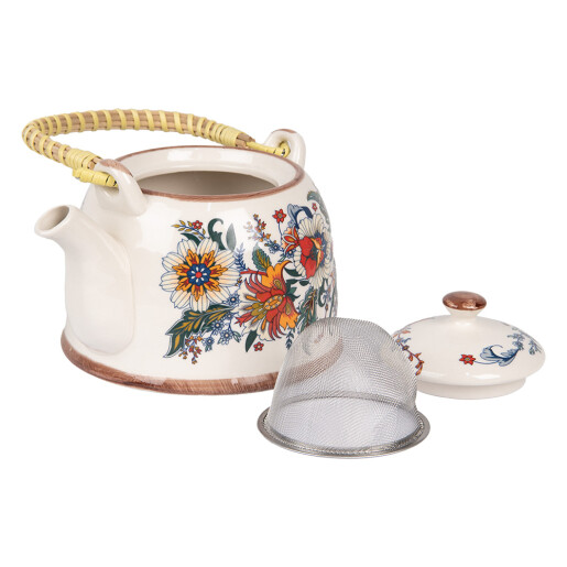 Ceainic si infuzor ceramica multicolora Flowers 18x14x12 cm, 800 ml