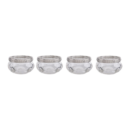 Set 4 suporturi lumanari sticla transparenta metal argintiu 6x3 cm