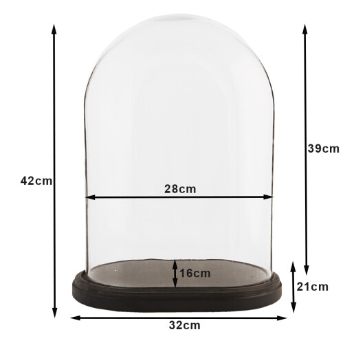 Platou decorativ lemn cupola sticla 32x21x42 cm