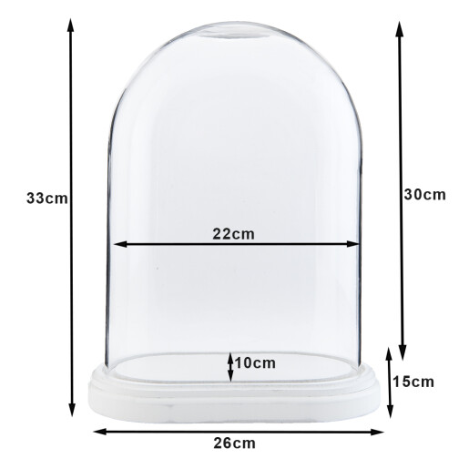 Platou decorativ lemn alb cupola sticla 26x15x33 cm