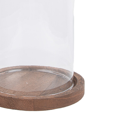Platou decorativ lemn cu cloche sticla Ø 12x16 cm