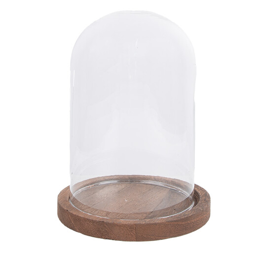 Platou decorativ lemn cu cloche sticla Ø 12x16 cm