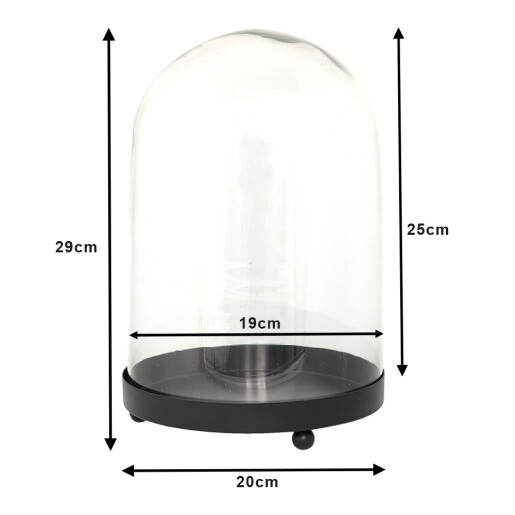 Platou decorativ metal negru cupola sticla 20x29cm