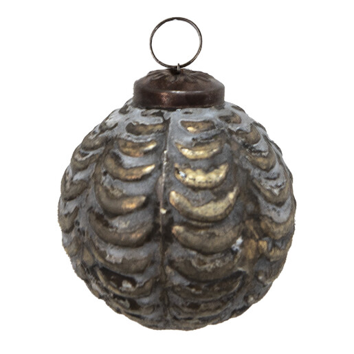 Set 4 globuri brad Craciun sticla maro gri 5x5 cm