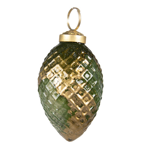 Set 12 globuri brad Craciun sticla verde aurie 5x7 cm