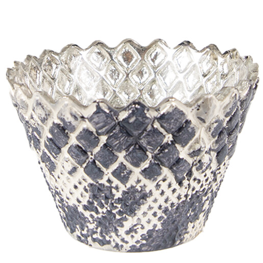 Suport lumanare sticla bej gri 10x7 cm 