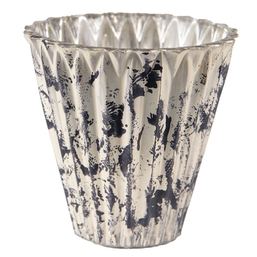 Suport lumanare sticla bej gri 10x10 cm 