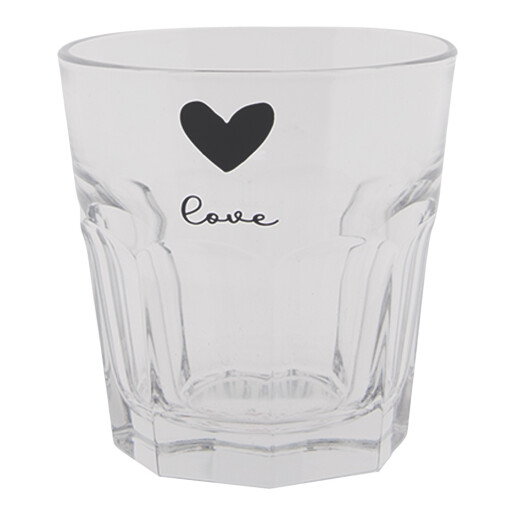 Set 6 pahare sticla transparenta neagra Love 8x8 cm, 180 ml