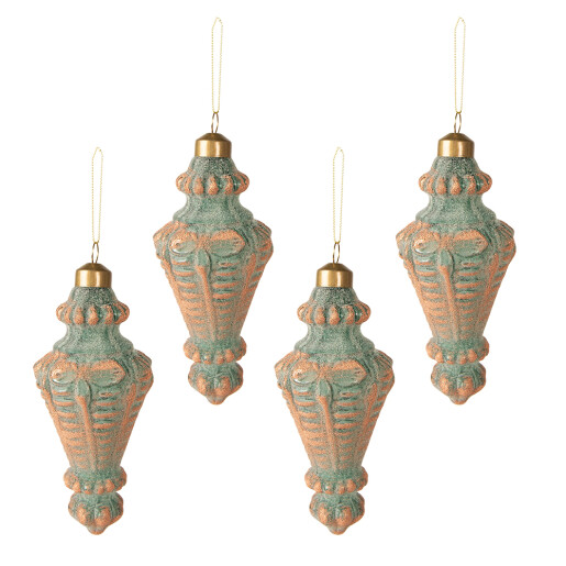 Set 4 globuri sticla verde cupru 6x14 cm