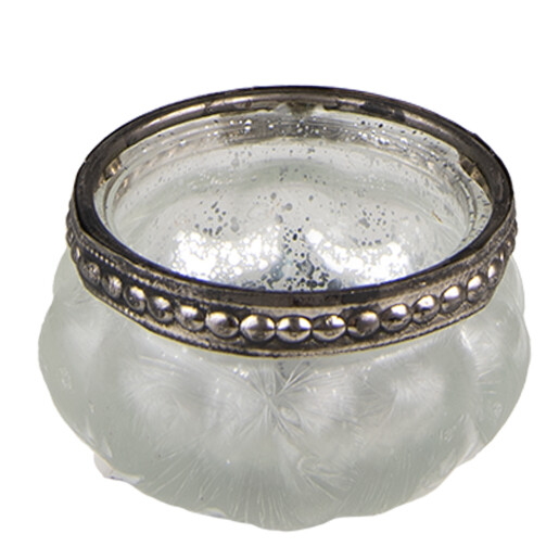 Set 3 suporturi lumanari sticla alba metal argintiu 5x3 cm