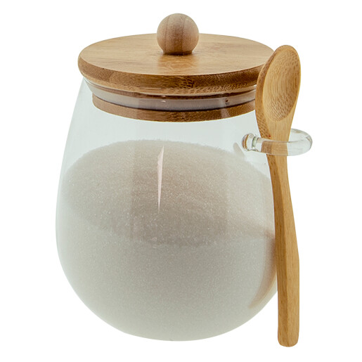 Borcan sticla bambus 12x11x13 cm, 660 ml