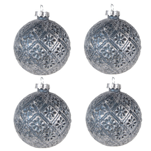 Set 4 globuri brad Craciun sticla albastra Blue 8x8 cm