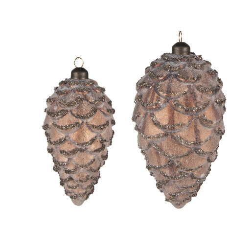 Set 2 globuri brad Craciun sticla maro 9x18 cm, 7x15 cm