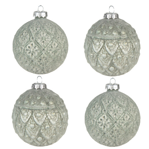 Set 4 globuri brad sticla verde 8x8 cm