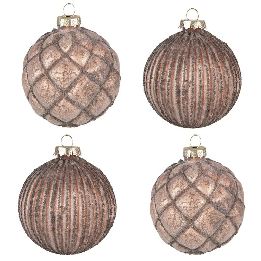 Set 4 globuri sticla maro Craciun 8x8 cm