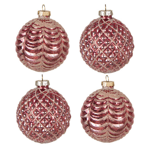 Set 4 globuri brad Craciun sticla rosie Red 8x8 cm