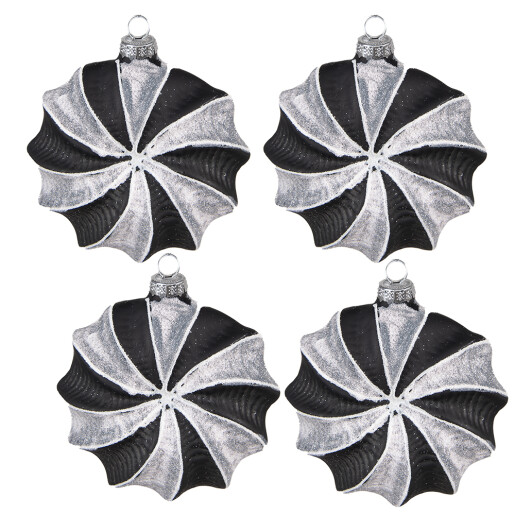 Set 4 globuri sticla neagra gri Craciun 10x3x10 cm