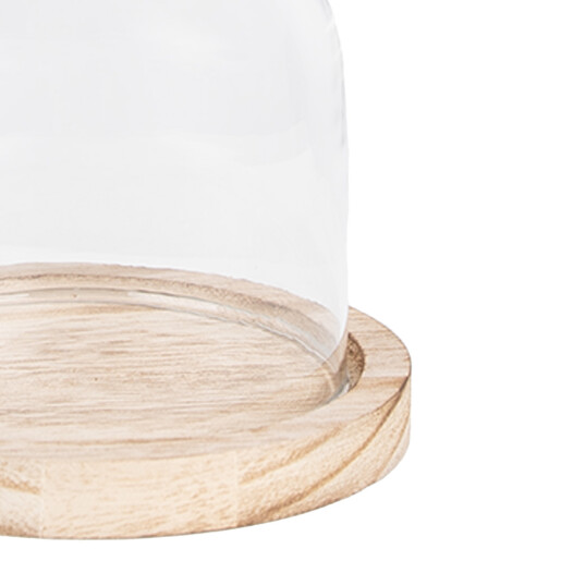 Platou decorativ lemn cu cloche sticla  Ø 13x11 cm