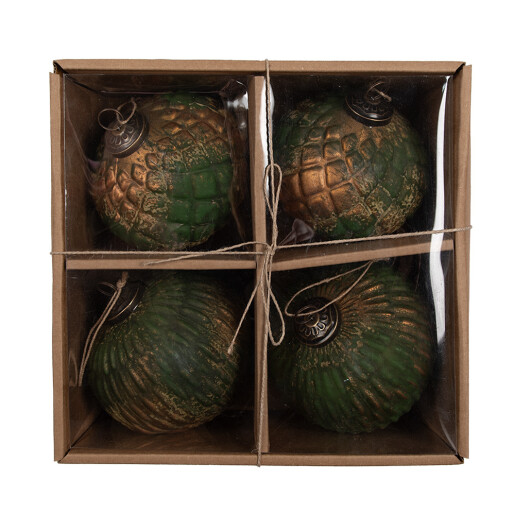 Set 4 globuri brad Craciun sticla verde aurie 15x15 cm