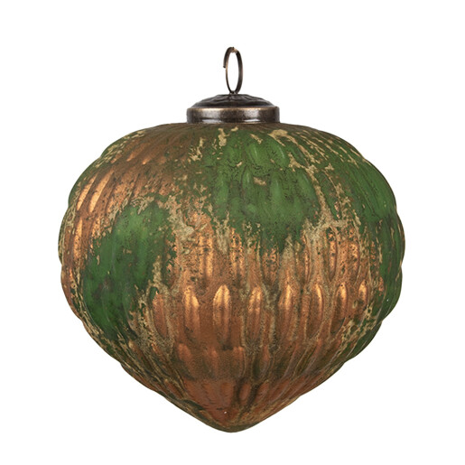 Set 4 globuri brad Craciun sticla verde aurie 15x15 cm