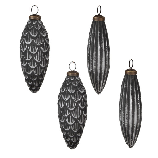 Set 4 globuri brad Craciun sticla gri 6x15 cm, 7x15 cm