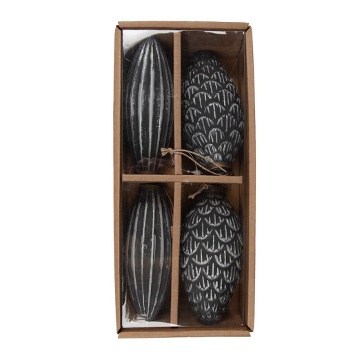 Set 4 globuri brad Craciun sticla gri 6x15 cm, 7x15 cm