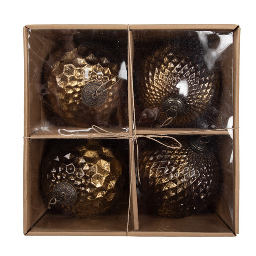 Set 4 globuri brad Craciun sticla aurie 15x15 cm