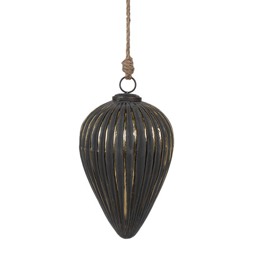 Set 4 globuri brad Craciun sticla neagra aurie 14x20 cm