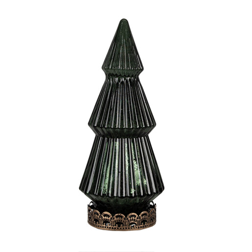 Brad Craciun sticla verde metal maro cu led 13x23 cm