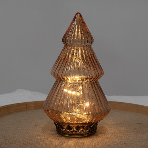 Brad Craciun sticla metal cupru cu led 13x23 cm