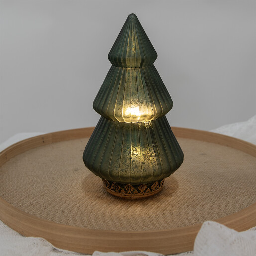 Brad Craciun sticla verde metal maro led 13x23 cm