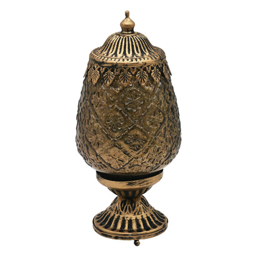 Candela cu led sticla metal maro 8x19 cm
