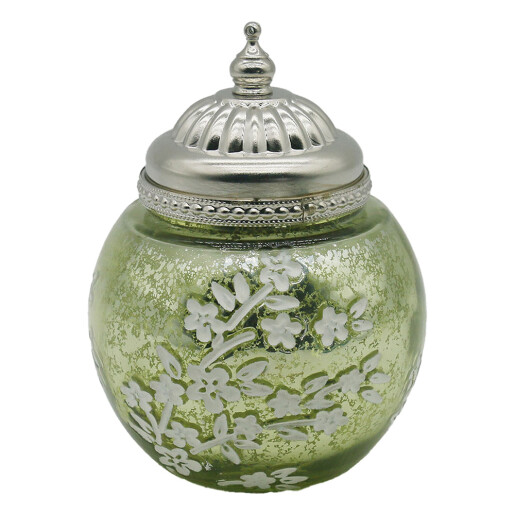 Candela cu led sticla verde metal argintiu 11x15 cm
