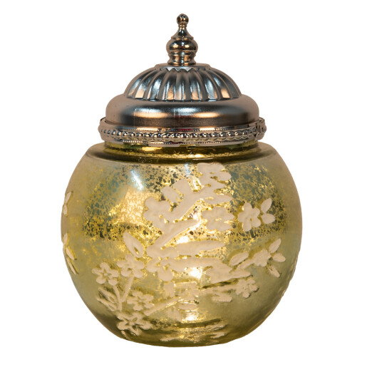 Candela cu led sticla verde metal argintiu 11x15 cm