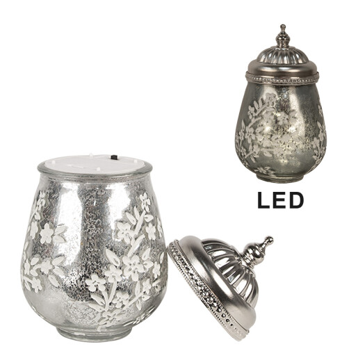 Candela cu led sticla metal argintiu 9x15 cm