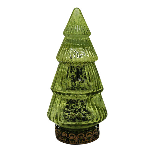 Brad Craciun metal sticla verde cu led 8x16 cm