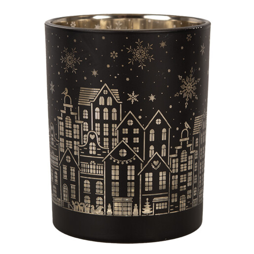 Set 2 candele Craciun sticla neagra aurie 9x10 cm, 10x12 cm