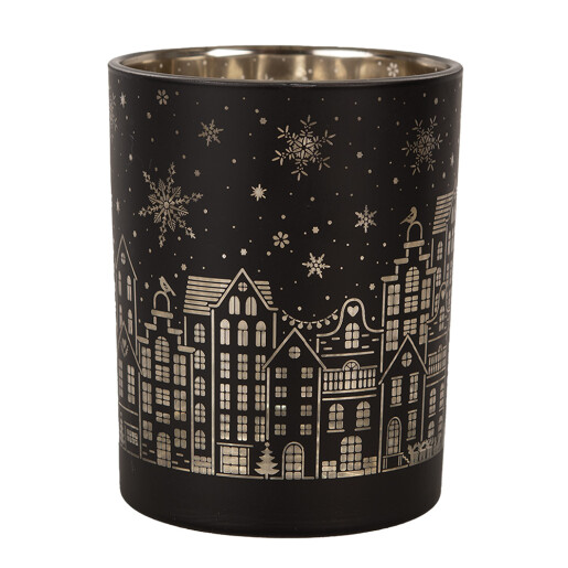 Set 2 candele Craciun sticla neagra aurie 9x10 cm, 10x12 cm