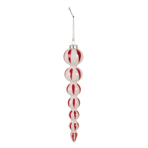 Set 2 ornamente brad Craciun sticla alba rosie 4x18 cm