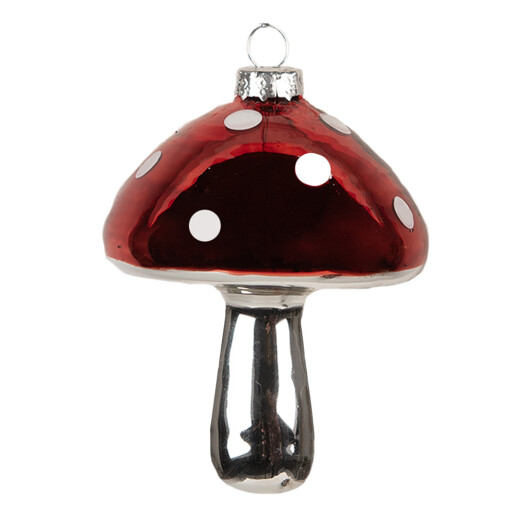 Set 6 ornamente Ciupercute, brad Craciun sticla rosie argintie Ø 7x9 cm