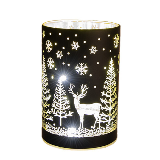 Candela Craciun sticla neagra aurie cu led 9x16 cm