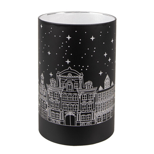 Candela Craciun sticla alba neagra cu led 9x16 cm