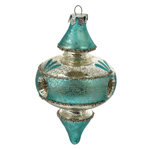 Set 2 ornamente brad Craciun sticla albastra argintie 8x13 cm