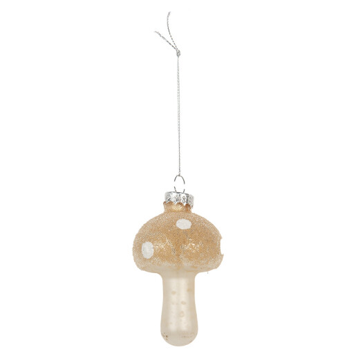 Set 6 ornamente brad Ciupercute Craciun sticla bej alba Ø 4x8 cm