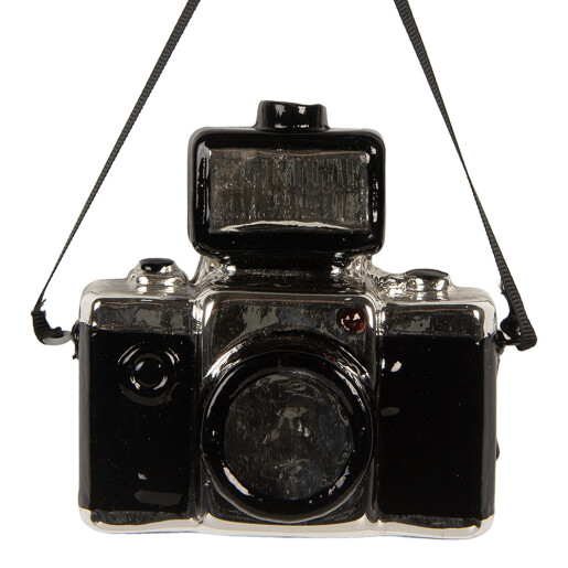 Set 6 ornamente brad Aparat Foto sticla argintie neagra 9x5x9 cm