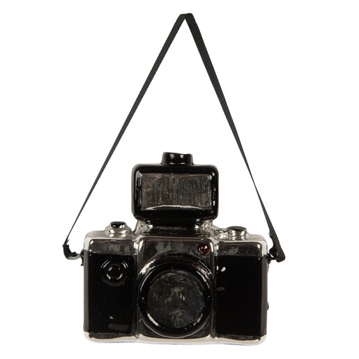 Set 6 ornamente brad Aparat Foto sticla argintie neagra 9x5x9 cm