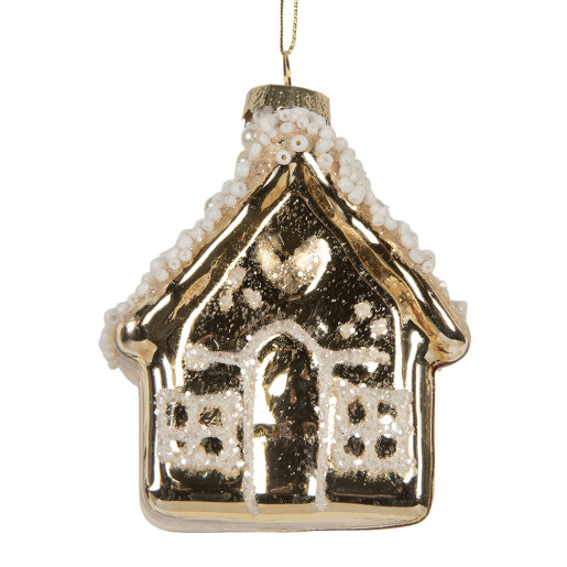 Set 6 ornamente brad Craciun Casute sticla aurie alba 7x7x9 cm