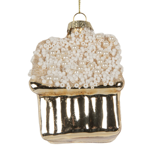 Set 6 ornamente brad Craciun Casute sticla aurie alba 7x7x9 cm